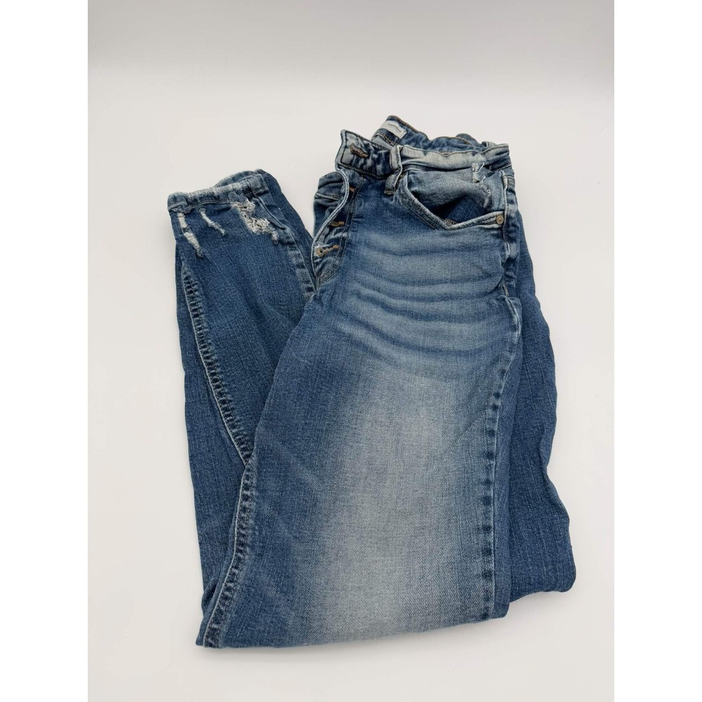 KanCan Blue Distressed Skinny Jeans Button Fly Frayed Hem Edgy Streetwear Denim